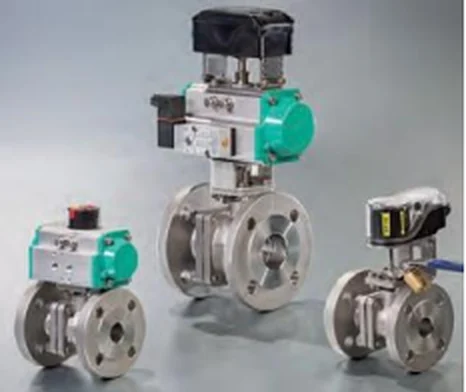 On/off ball valves fitted with pneumatic actuators and limit switches