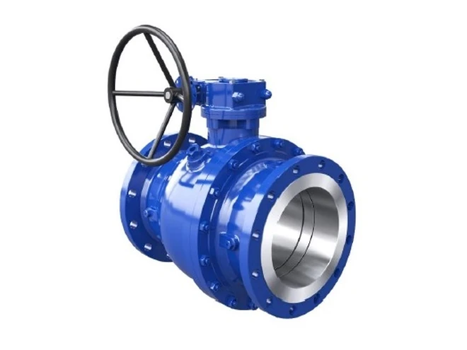 Trunnion mounted ball valve with gear operator and flanged ends